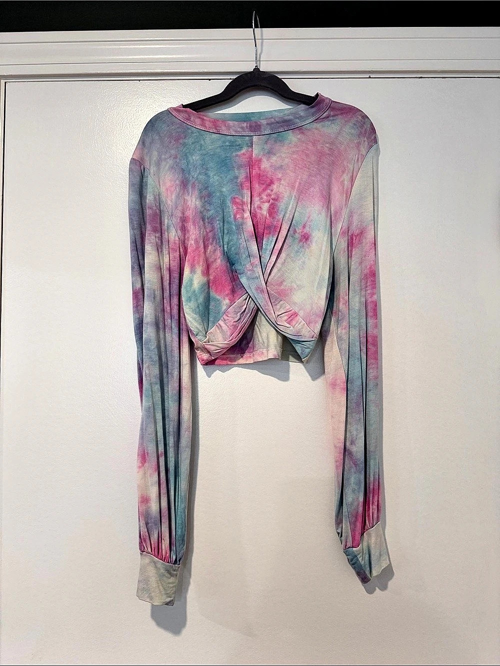 Beach Riot Marley Top Tie-Dye Cropped Long Sleeve Pink & Blue XS